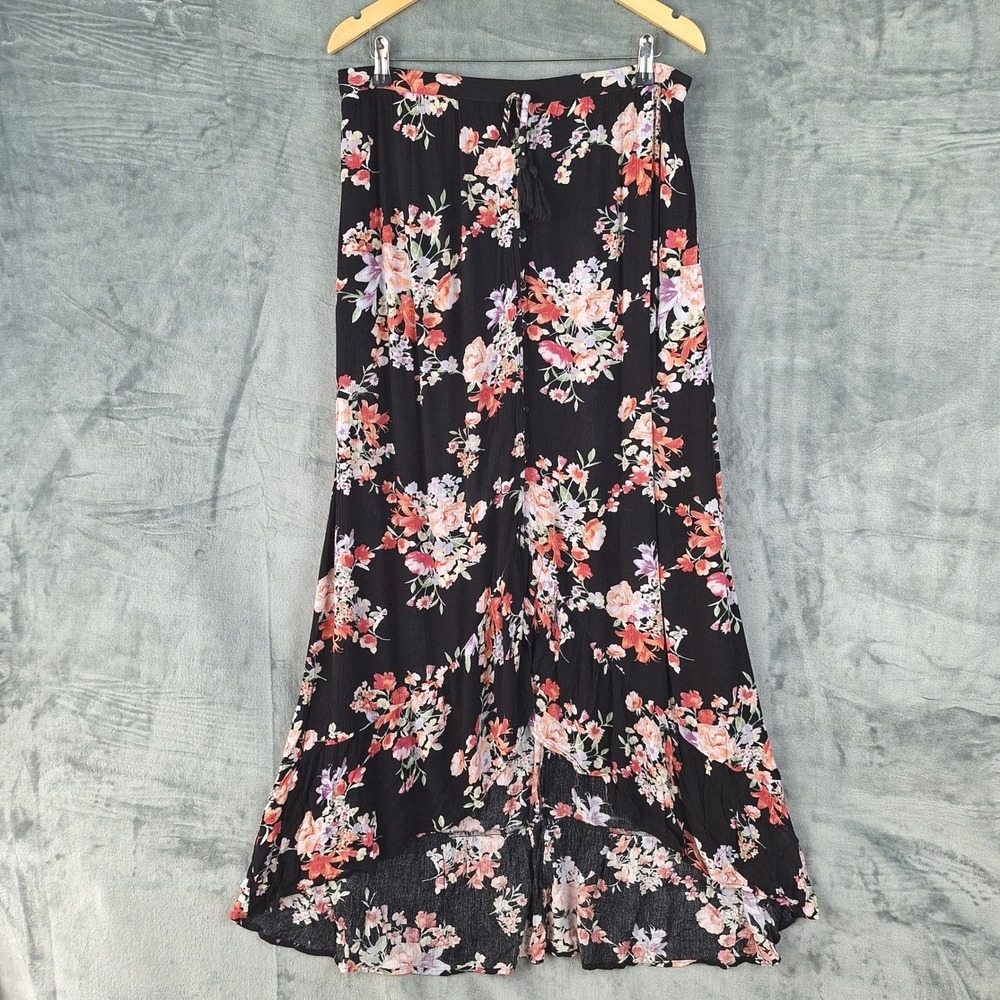 Womens‎ Skirt Large Black Boho Romantic Floral Maxi Gauze Whimsigoth Pockets